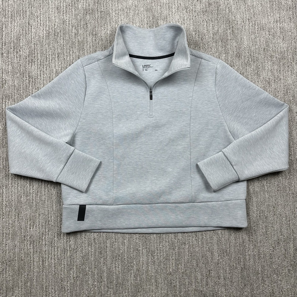 UNRL LuxBreak Pullover Women 2XL Gray Half Zip Mock Neck Cropped Long‎ Sleeve